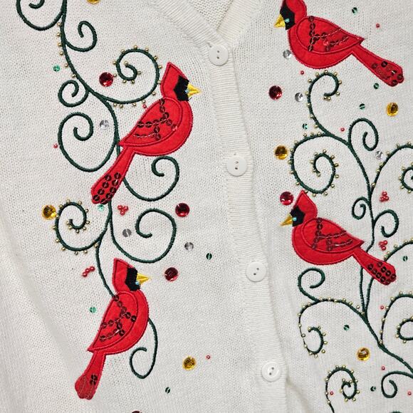 Vintage 90'S SML Design Embroidered Sweater Vest White Women's Large Outerwear - Picture 2 of 7